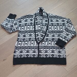 EUC Rachel Zoe Aztec Cardigan Sweater Women's sz L Black/Cream Native Design